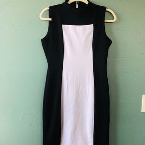 TIMELESS Black and white, mock-neck sheath.